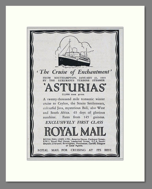 Royal Mail Line - Asturias Cruise Ship. Vintage Advert 1934 (ref AD66735)