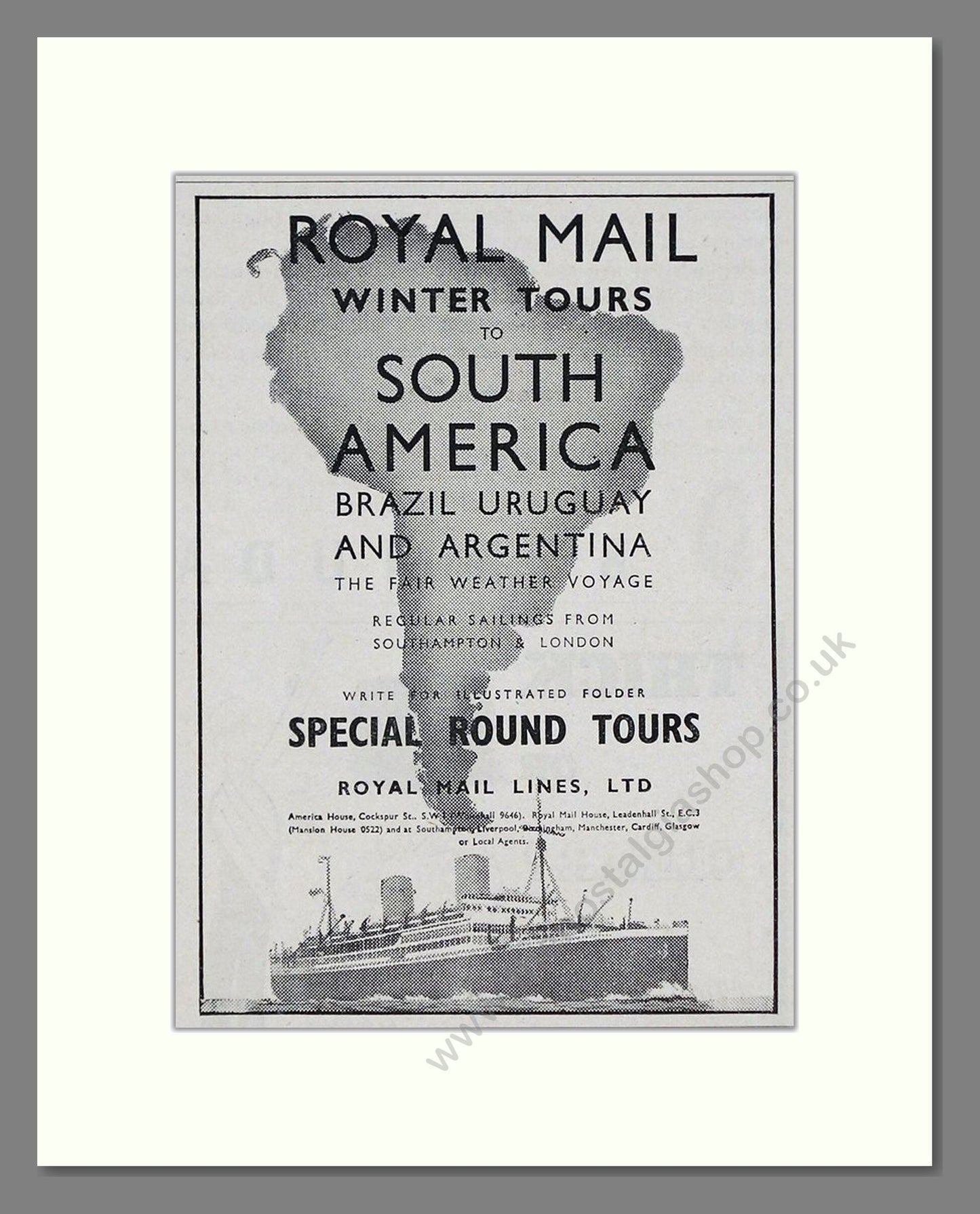 Royal Mail Line - South American Cruises. Vintage Advert 1936 (ref AD66737)