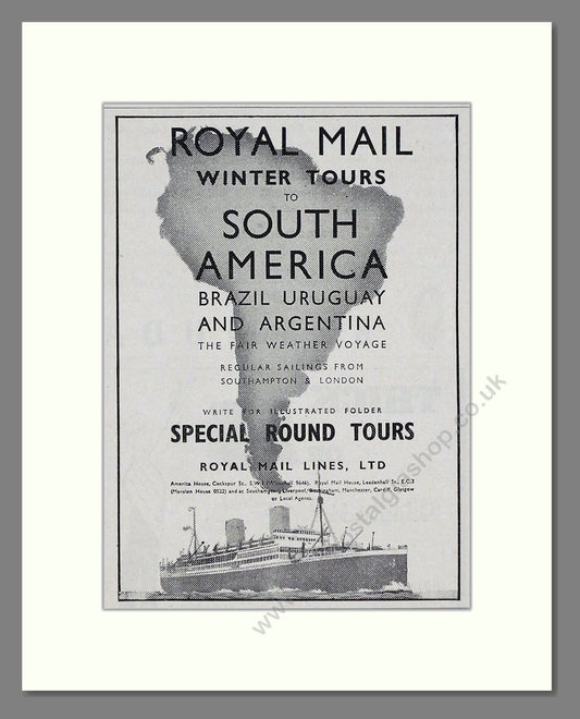 Royal Mail Line - South American Cruises. Vintage Advert 1936 (ref AD66737)