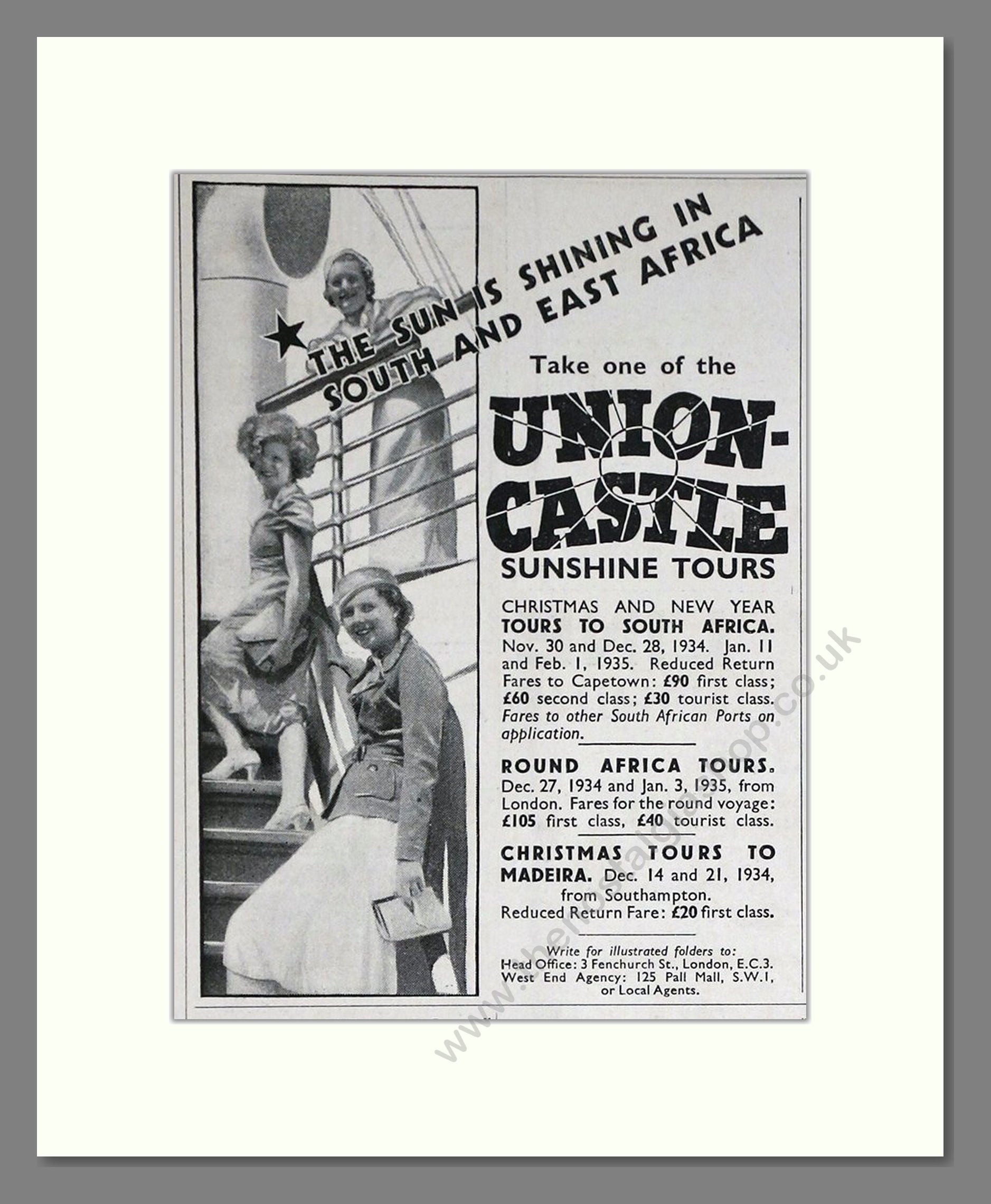 Union Castle - Sunshine Tours. Vintage Advert 1934 (ref AD66739)