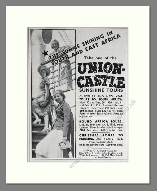 Union Castle - Sunshine Tours. Vintage Advert 1934 (ref AD66739)