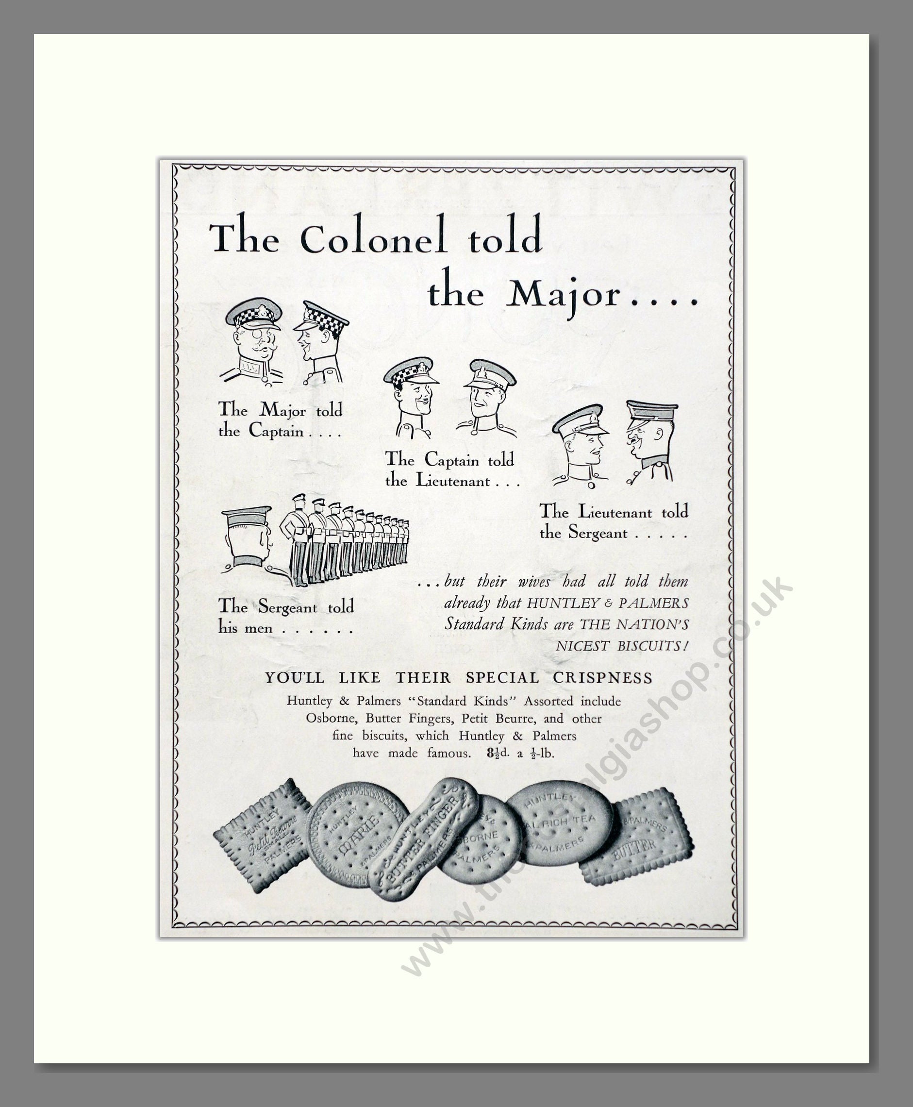 Huntley And Palmers - Standard Kinds Biscuits. Vintage Advert 1937 (ref AD66785)