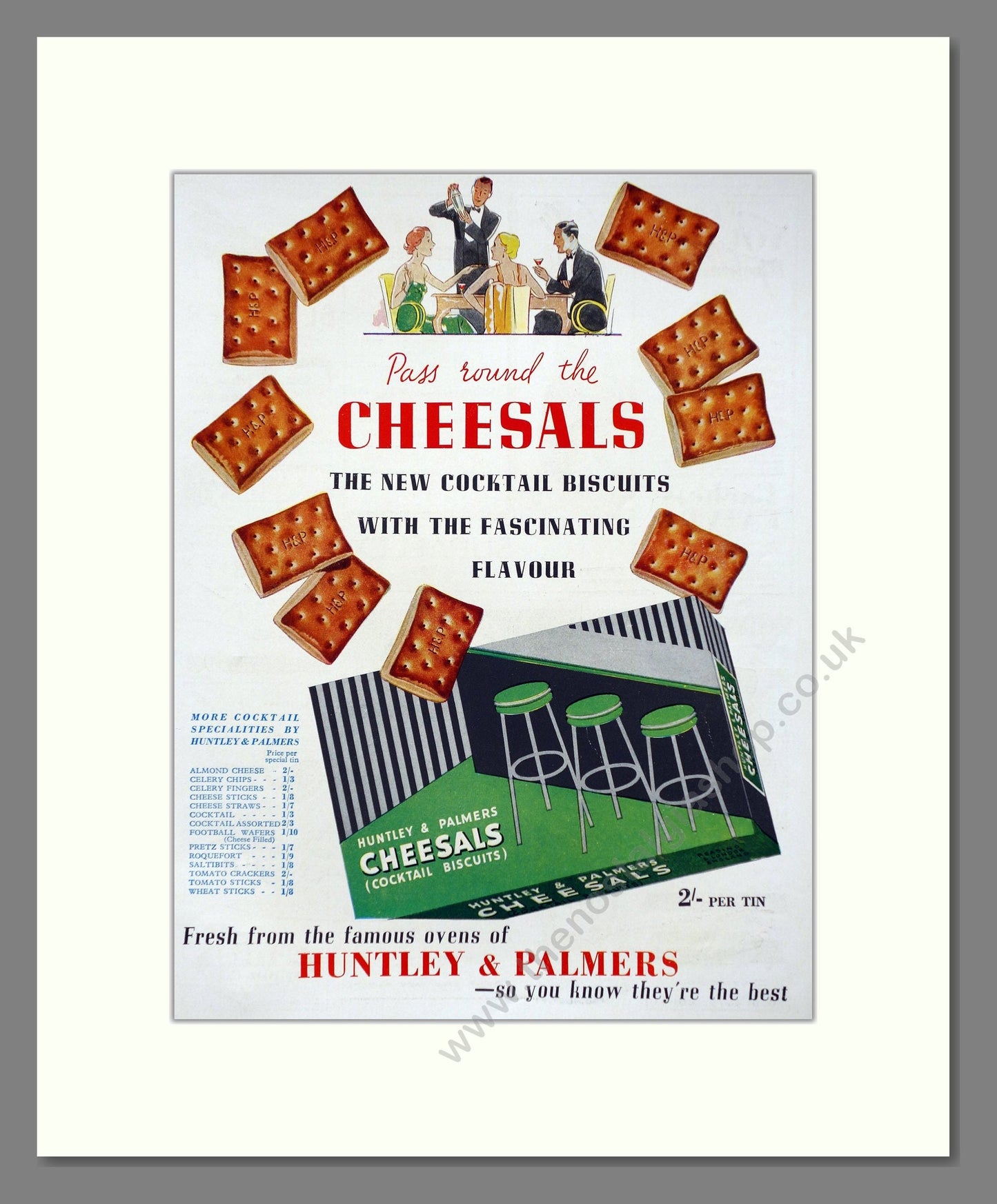 Huntley And Palmers - Cheesals. Vintage Advert 1936 (ref AD66786)