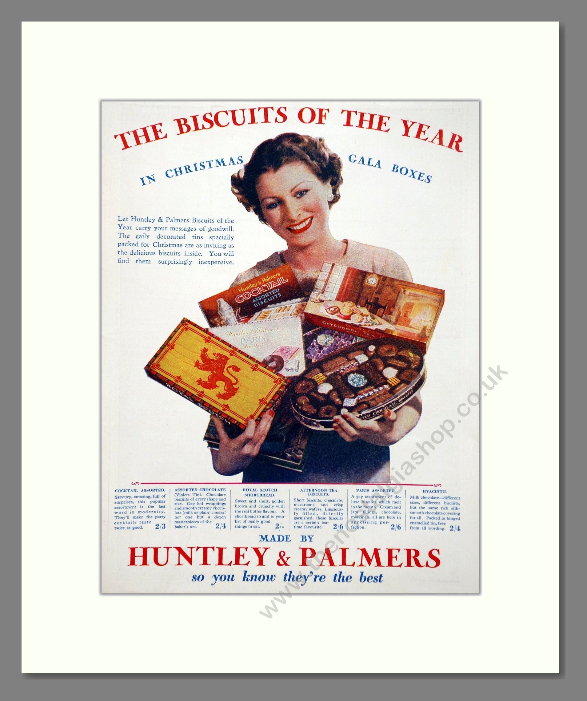Huntley And Palmers - Christmas Gala Box Biscuits. Vintage Advert 1935 (ref AD66787)