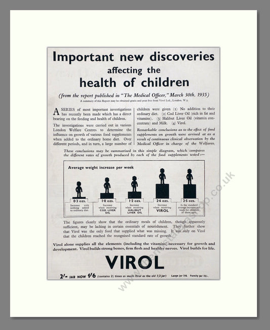 Virol - Food Supplement. Vintage Advert 1935 (ref AD66791)