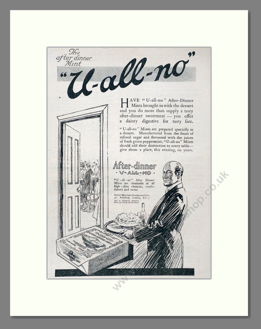 U-all-no - After Dinner Mint. Vintage Advert 1920 (ref AD66792)