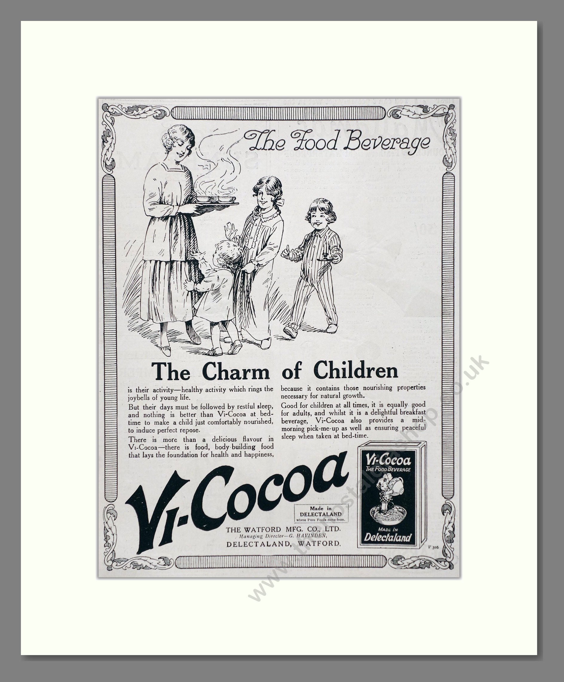 Vi-Cocoa - Food Beverage. Vintage Advert 1919 (ref AD66794)