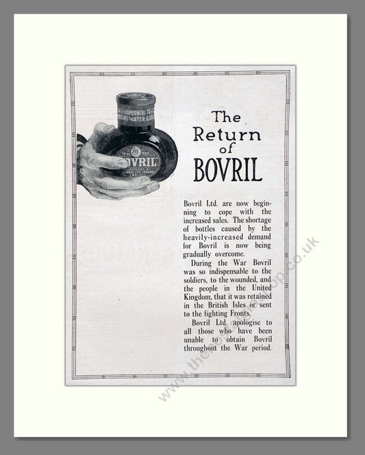 Bovril - The Return Of Bovril. Vintage Advert 1919 (ref AD66796)