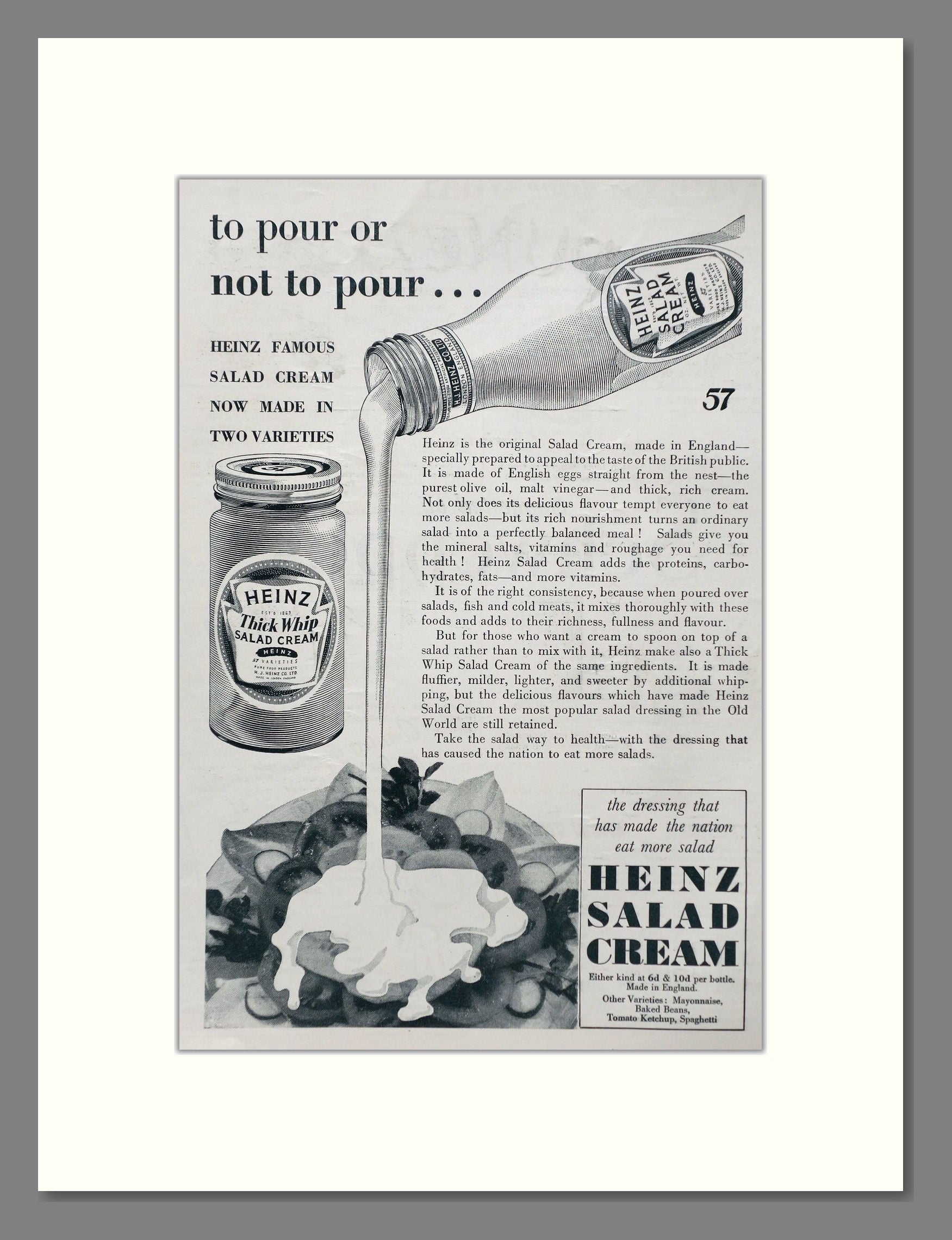 Heinz - Salad Cream. Vintage Advert 1939 (ref AD66799)