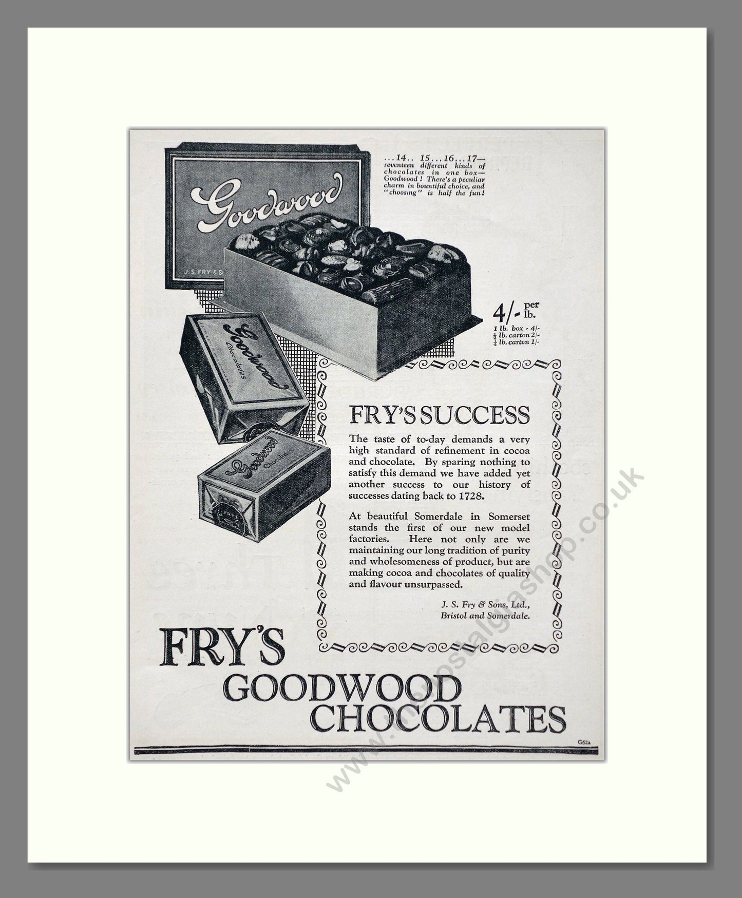 Fry's - Goodwood Chocolates. Vintage Advert 1926 (ref AD66813)
