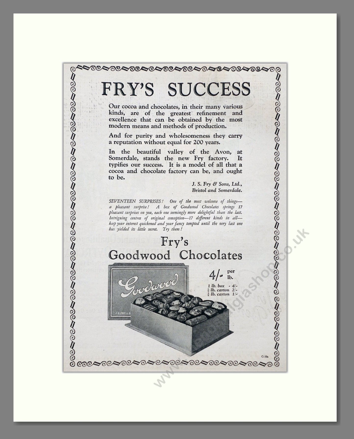Fry's - Goodwood Chocolates. Vintage Advert 1926 (ref AD66814)