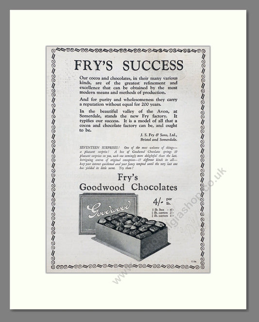 Fry's - Goodwood Chocolates. Vintage Advert 1926 (ref AD66814)