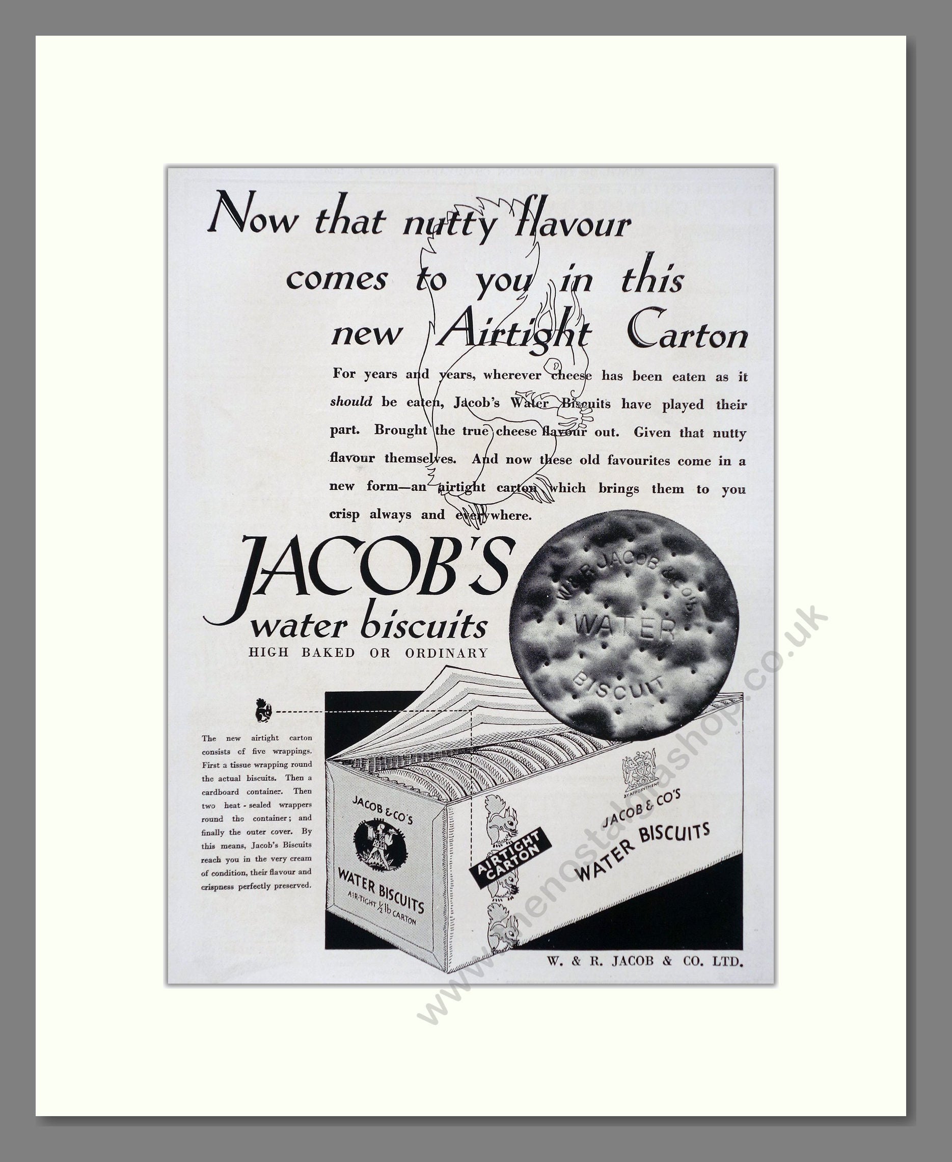 Jacob's - Water Biscuits. Vintage Advert 1934 (ref AD66816)