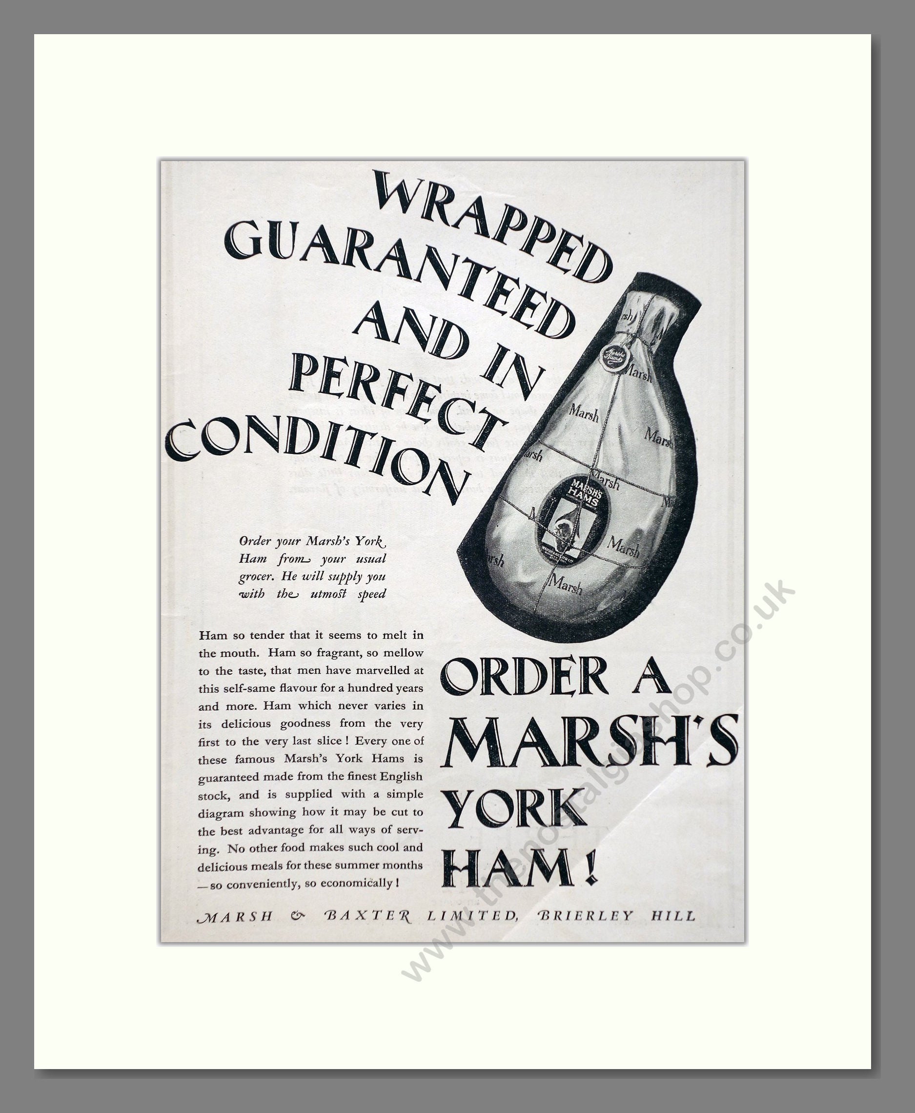 Marsh's - York Ham. Vintage Advert 1927 (ref AD66821)