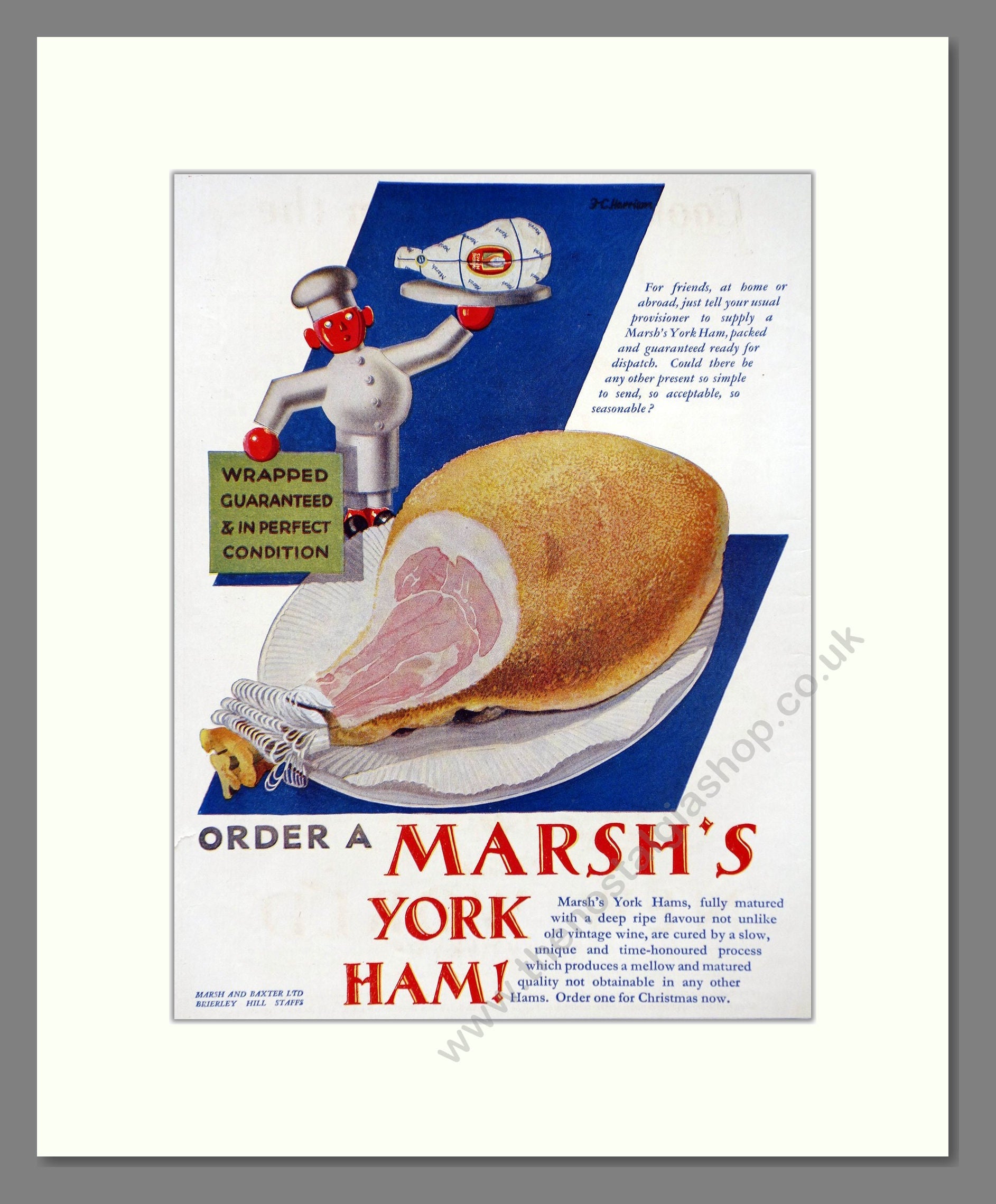 Marsh's - York Ham. Vintage Advert 1927 (ref AD66822)
