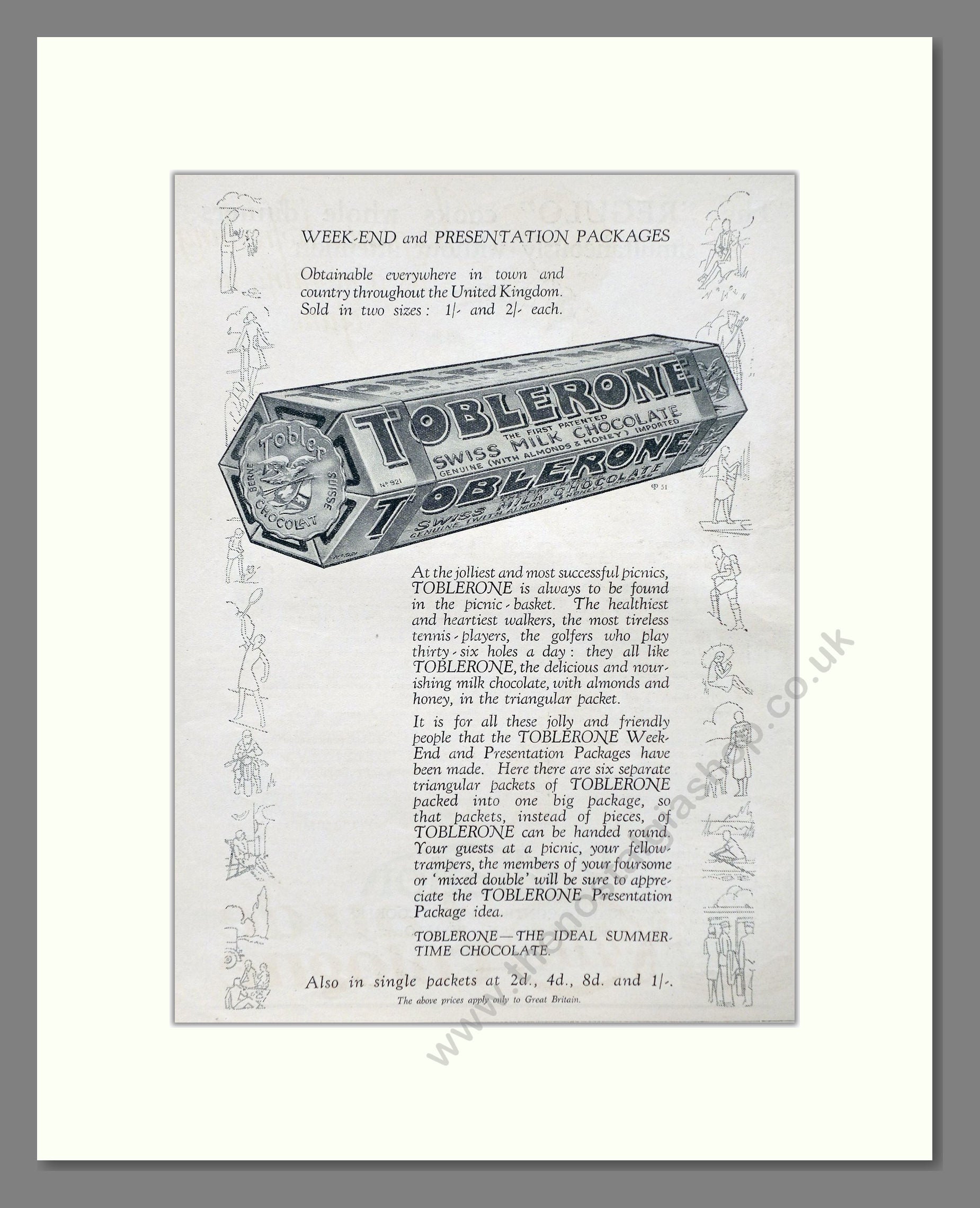 Toblerone - Swiss Chocolate. Vintage Advert 1927 (ref AD66823)
