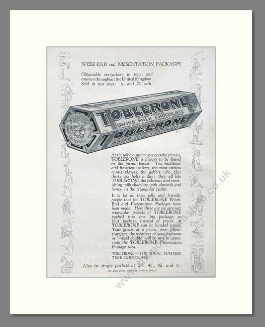 Toblerone - Swiss Chocolate. Vintage Advert 1927 (ref AD66823)