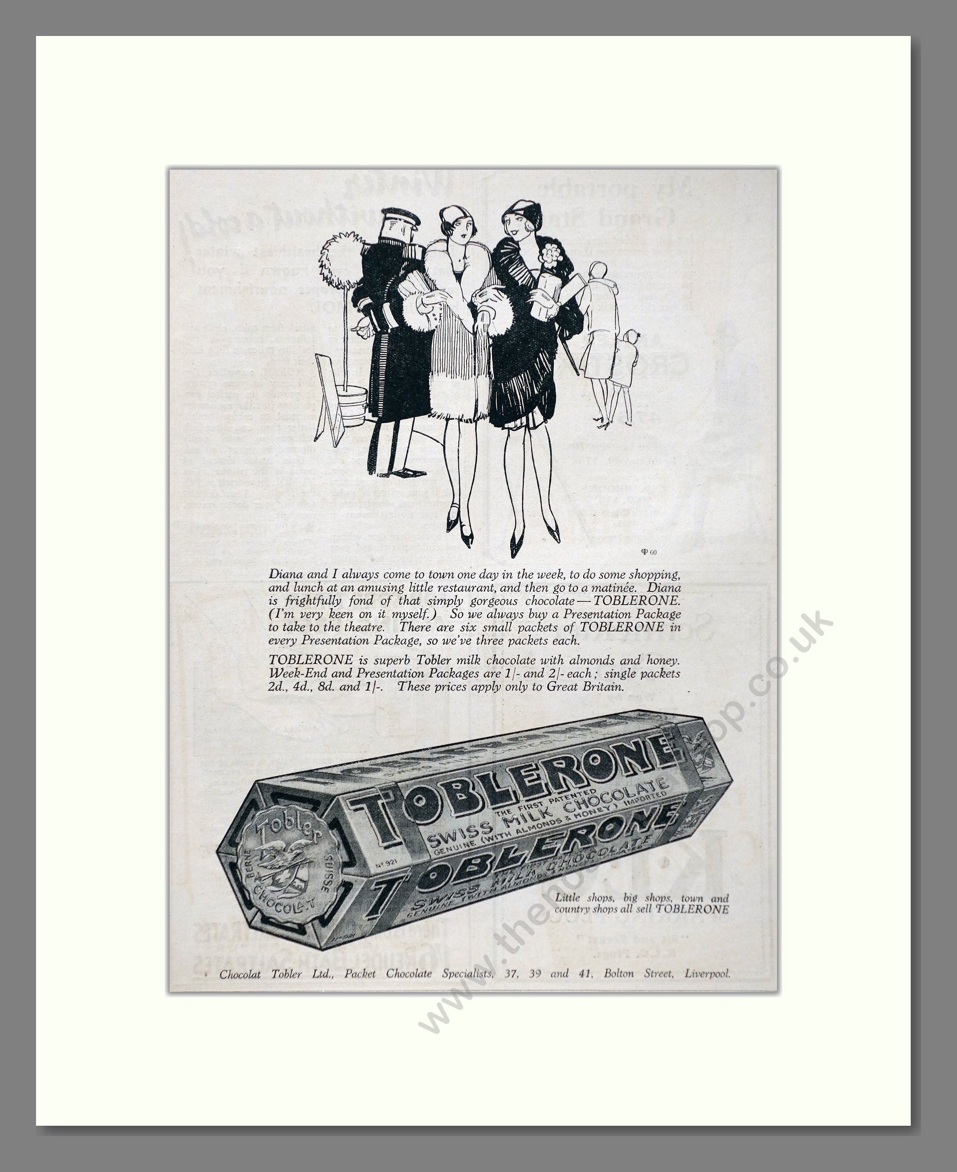 Toblerone - Swiss Chocolate. Vintage Advert 1927 (ref AD66825)
