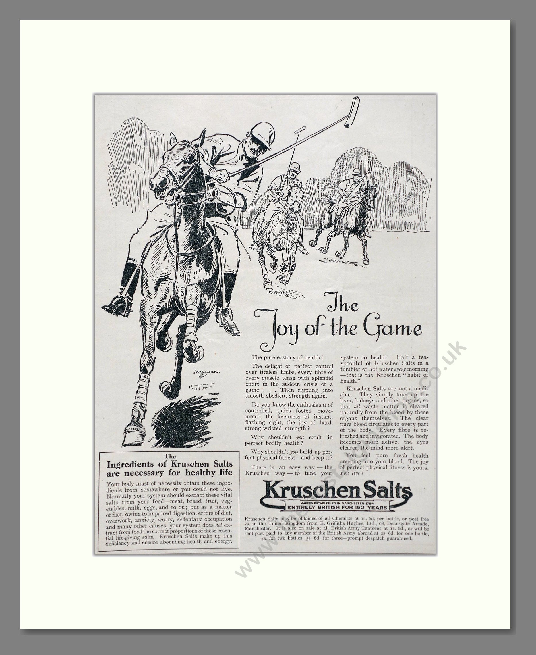 Kruschen Salts - Laxative And Diuretic Tonic. Vintage Advert 1920 (ref AD66826)