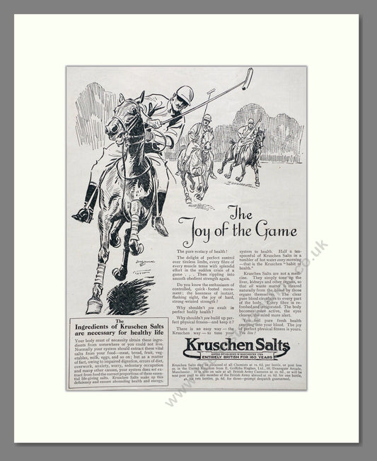 Kruschen Salts - Laxative And Diuretic Tonic. Vintage Advert 1920 (ref AD66826)