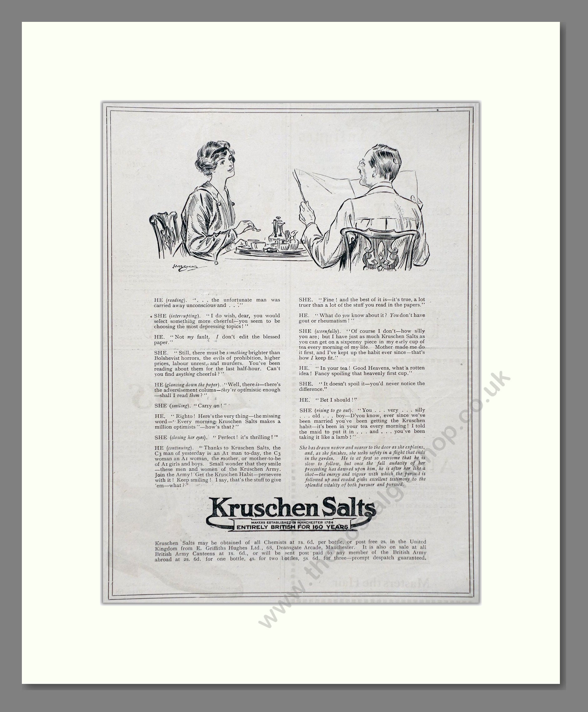 Kruschen Salts - Laxative And Diuretic Tonic. Vintage Advert 1920 (ref AD66828)