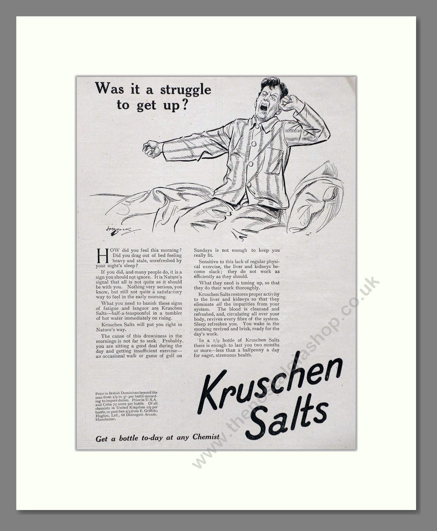 Kruschen Salts - Laxative And Diuretic Tonic. Vintage Advert 1920 (ref AD66829)