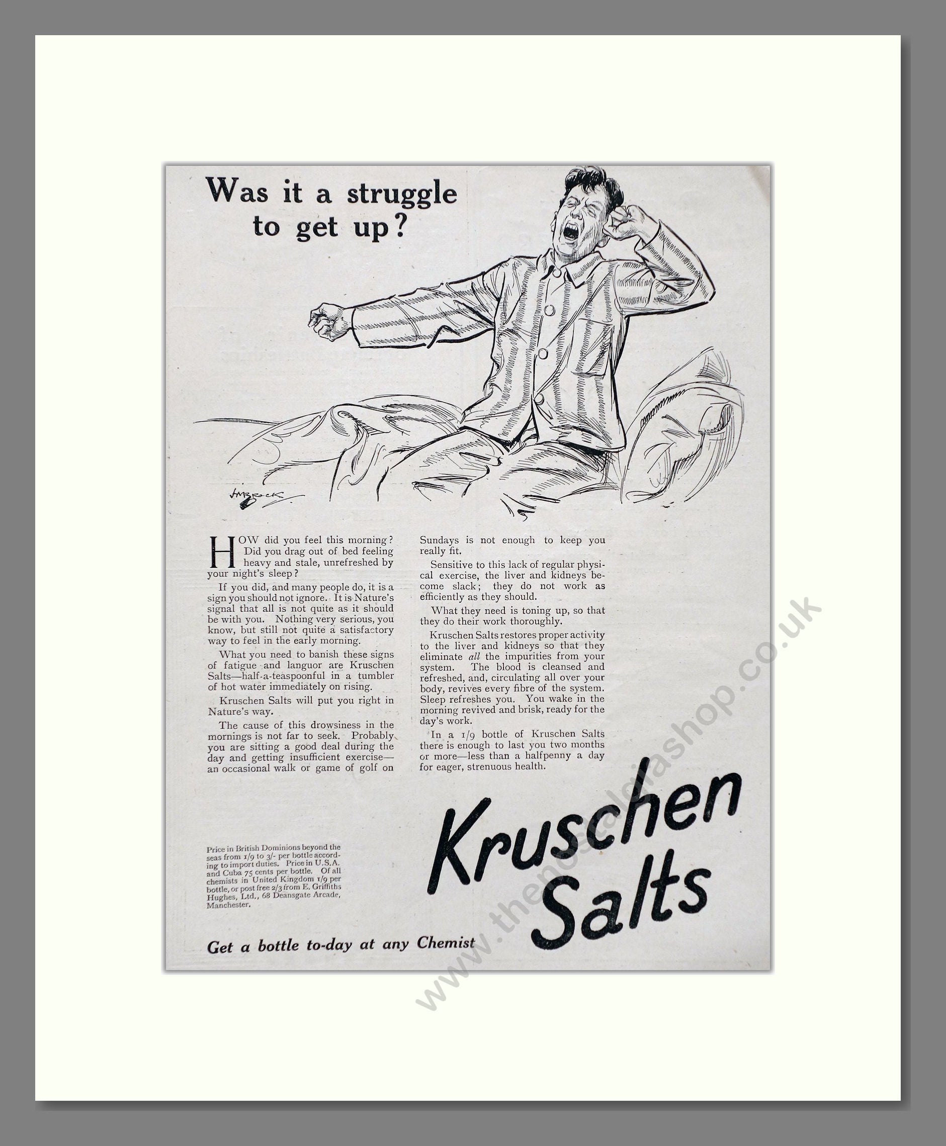 Kruschen Salts - Laxative And Diuretic Tonic. Vintage Advert 1920 (ref AD66829)