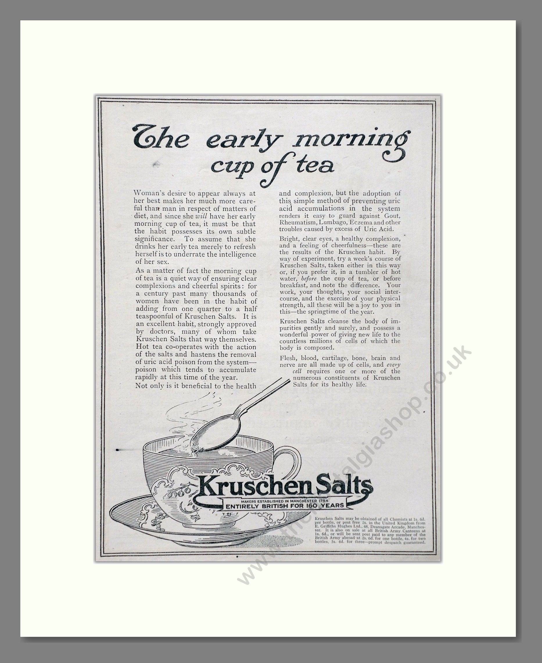 Kruschen Salts - Laxative And Diuretic Tonic. Vintage Advert 1920 (ref AD66831)