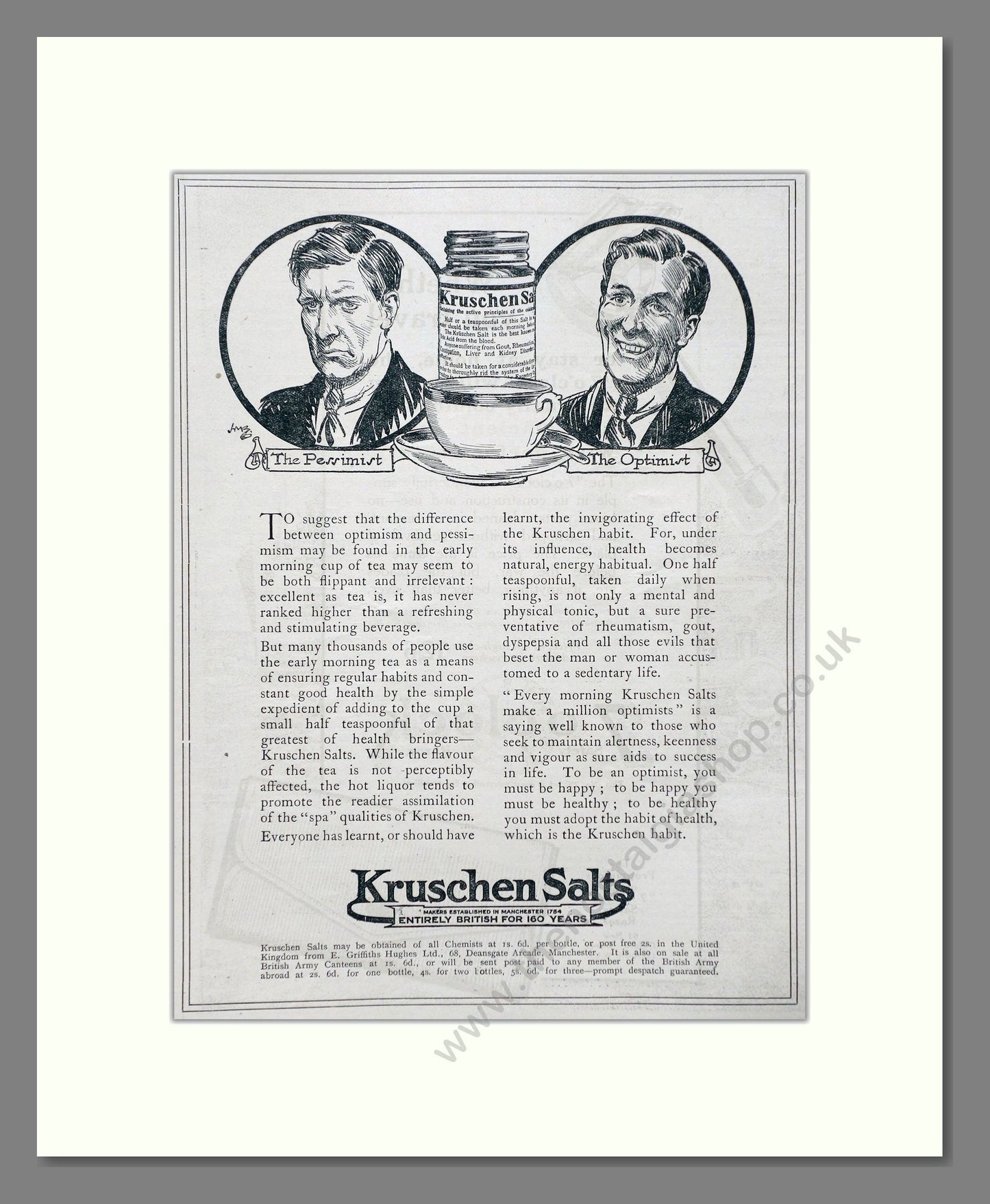 Kruschen Salts - Laxative And Diuretic Tonic. Vintage Advert 1920 (ref AD66832)