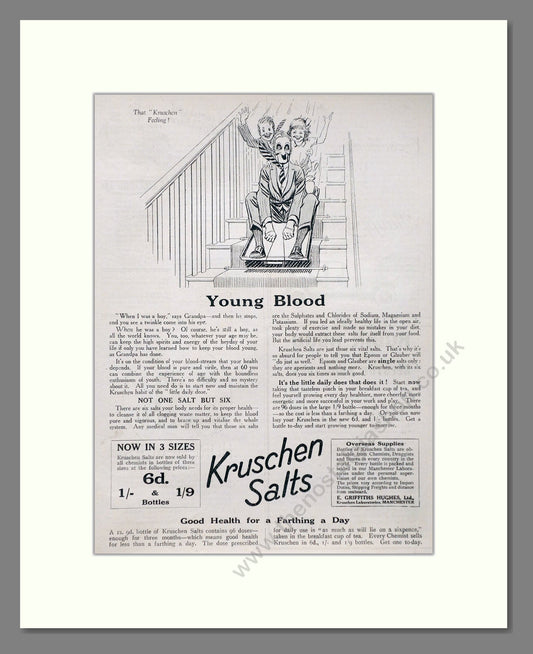 Kruschen Salts - Laxative And Diuretic Tonic. Vintage Advert 1924 (ref AD66834)