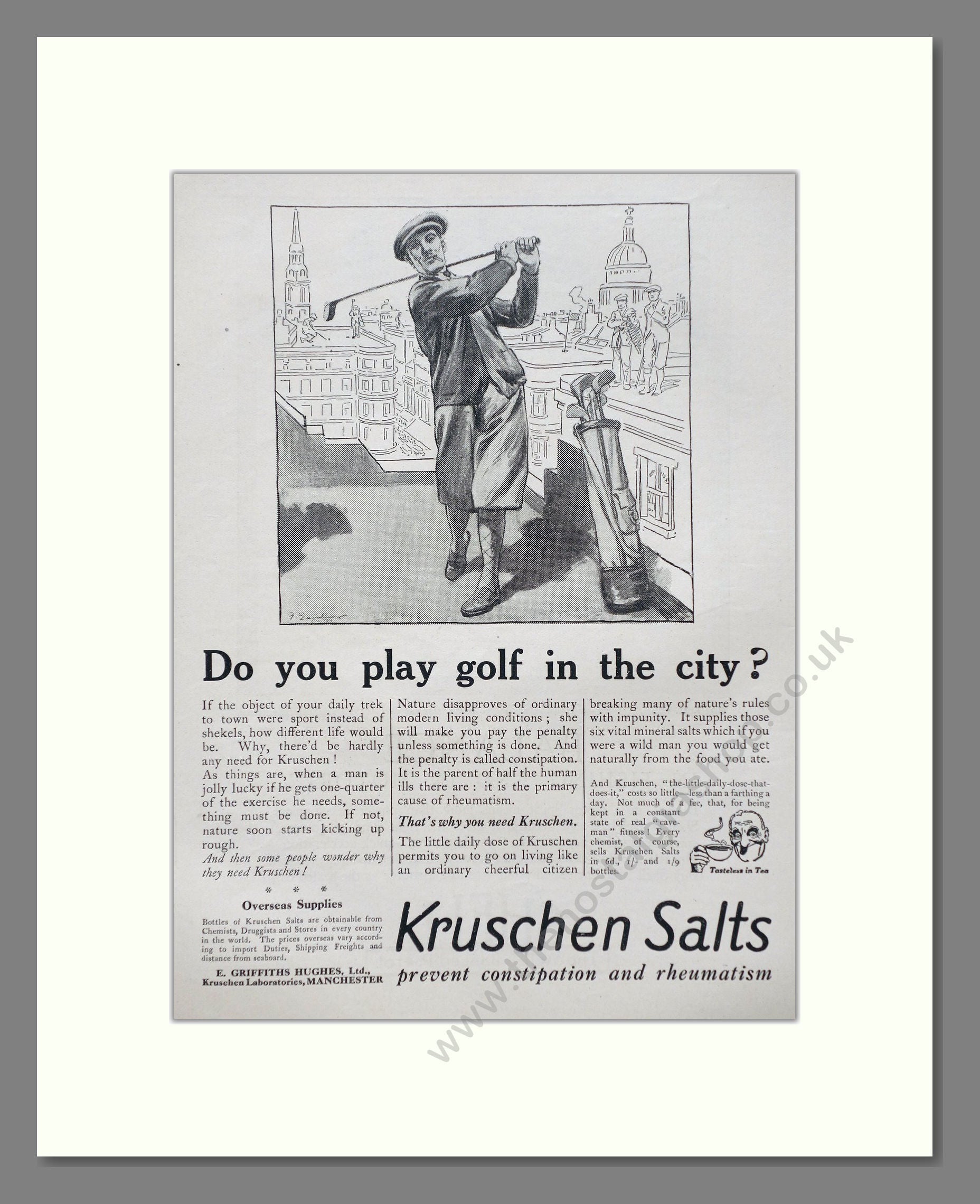Kruschen Salts - Laxative And Diuretic Tonic. Vintage Advert 1926 (ref AD66836)