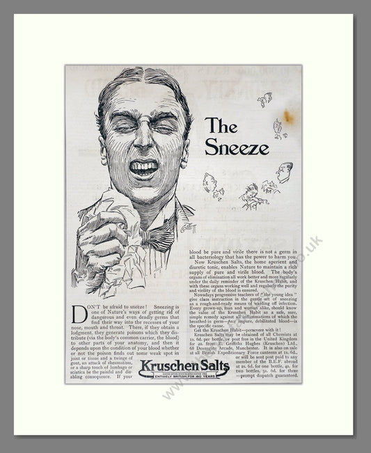 Kruschen Salts - Laxative And Diuretic Tonic. Vintage Advert 1919 (ref AD66840)