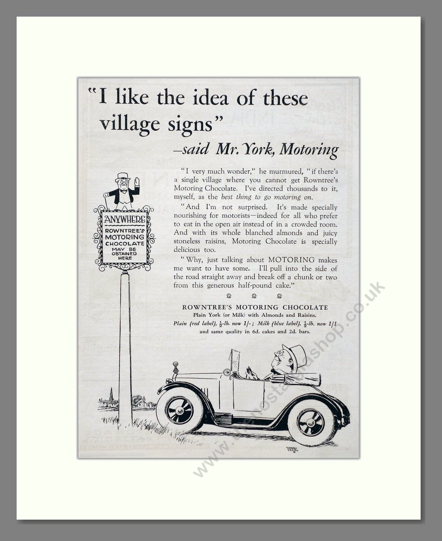 Rowntree's - Motoring Chocolate. Vintage Advert 1927 (ref AD66848)