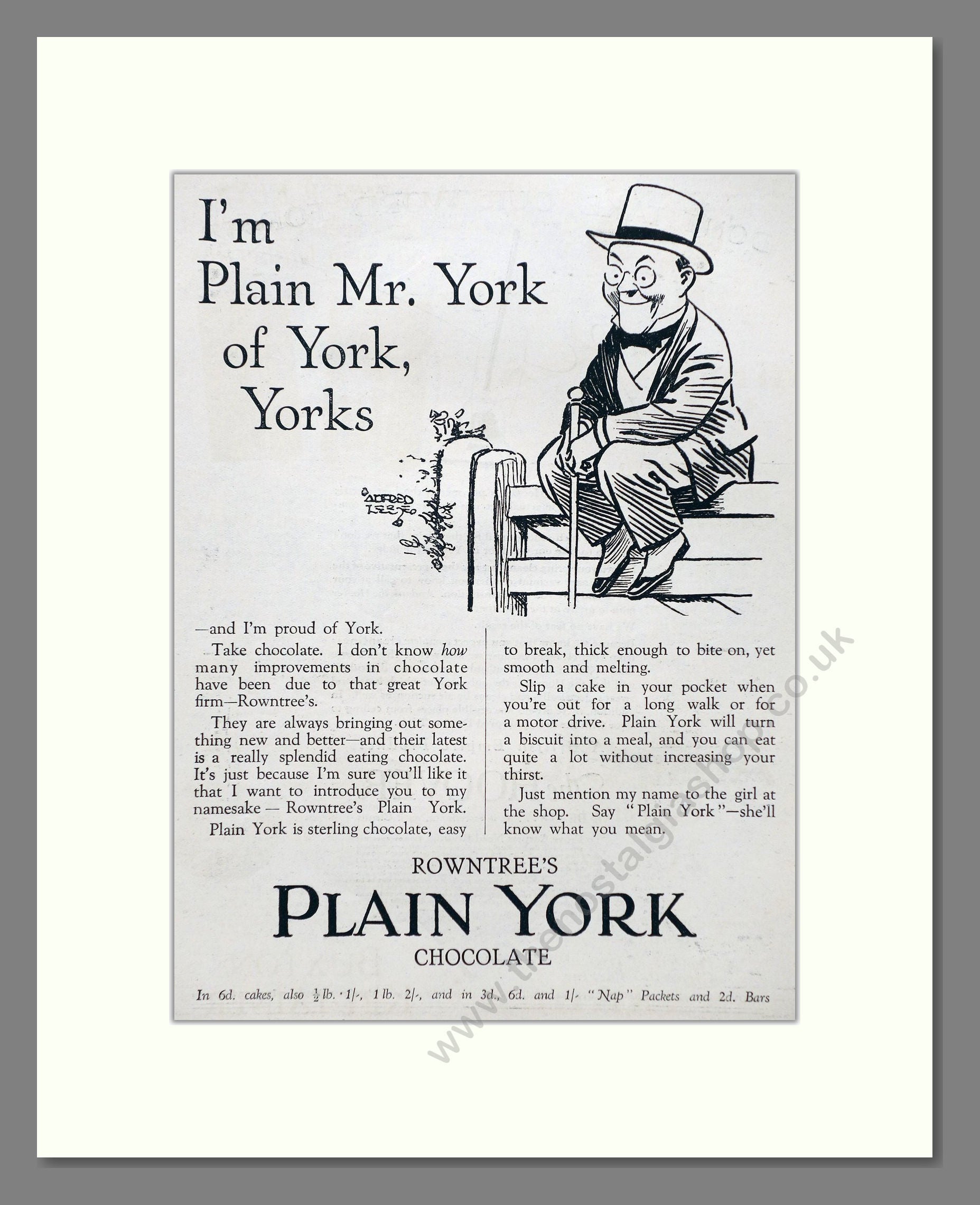 Rowntree's - Plain York Chocolate. Vintage Advert 1926 (ref AD66850)