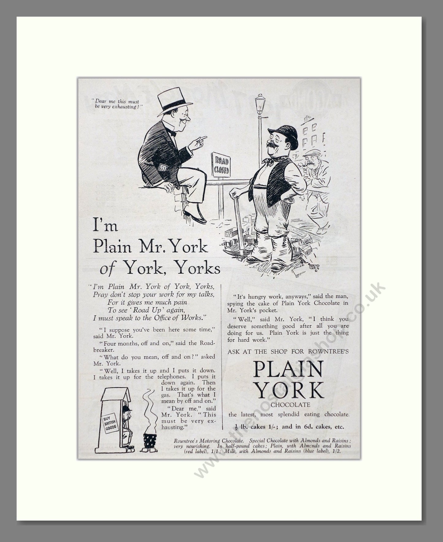 Rowntree's - Plain York Chocolate. Vintage Advert 1926 (ref AD66853)