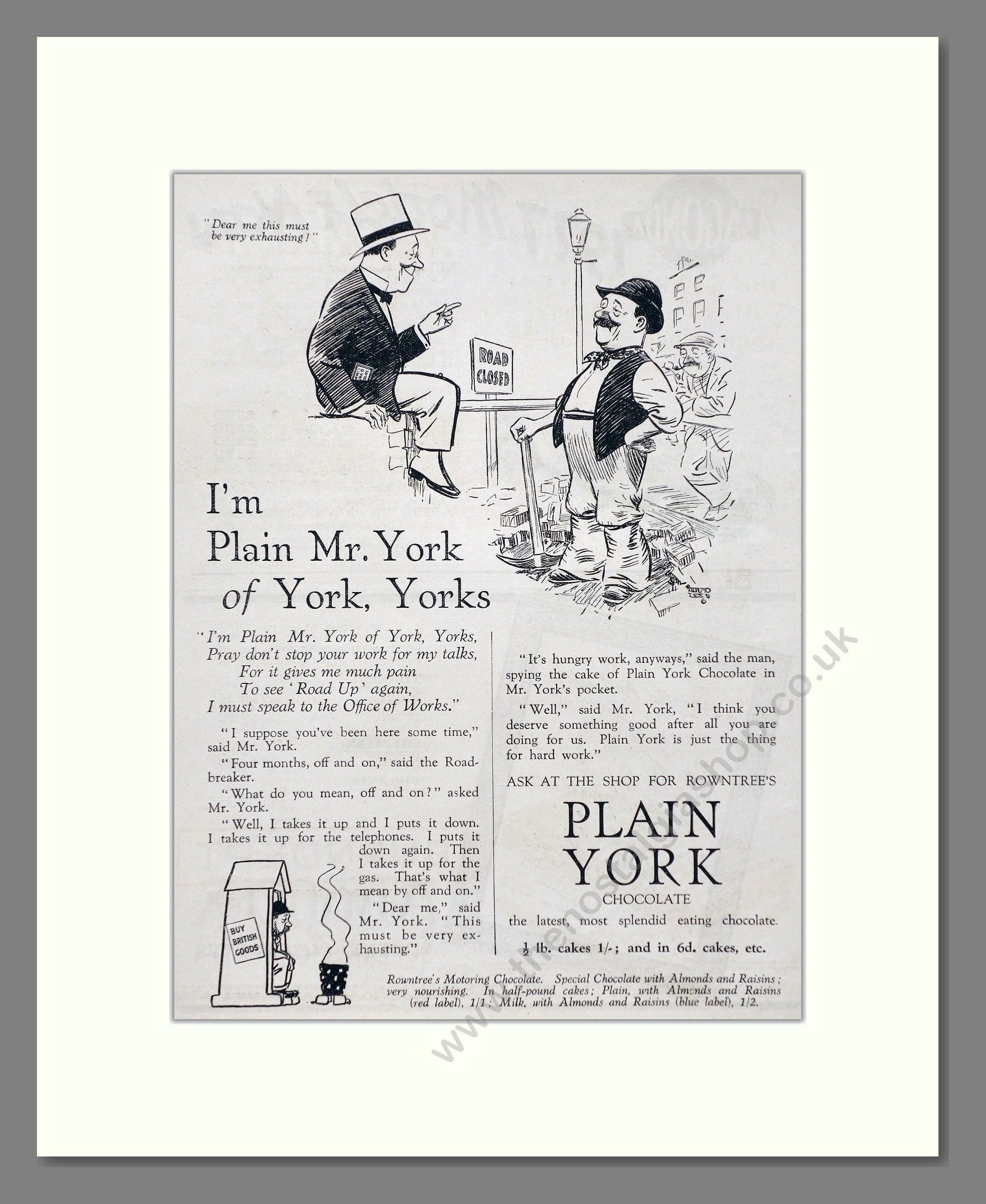 Rowntree's - Plain York Chocolate. Vintage Advert 1926 (ref AD66853)