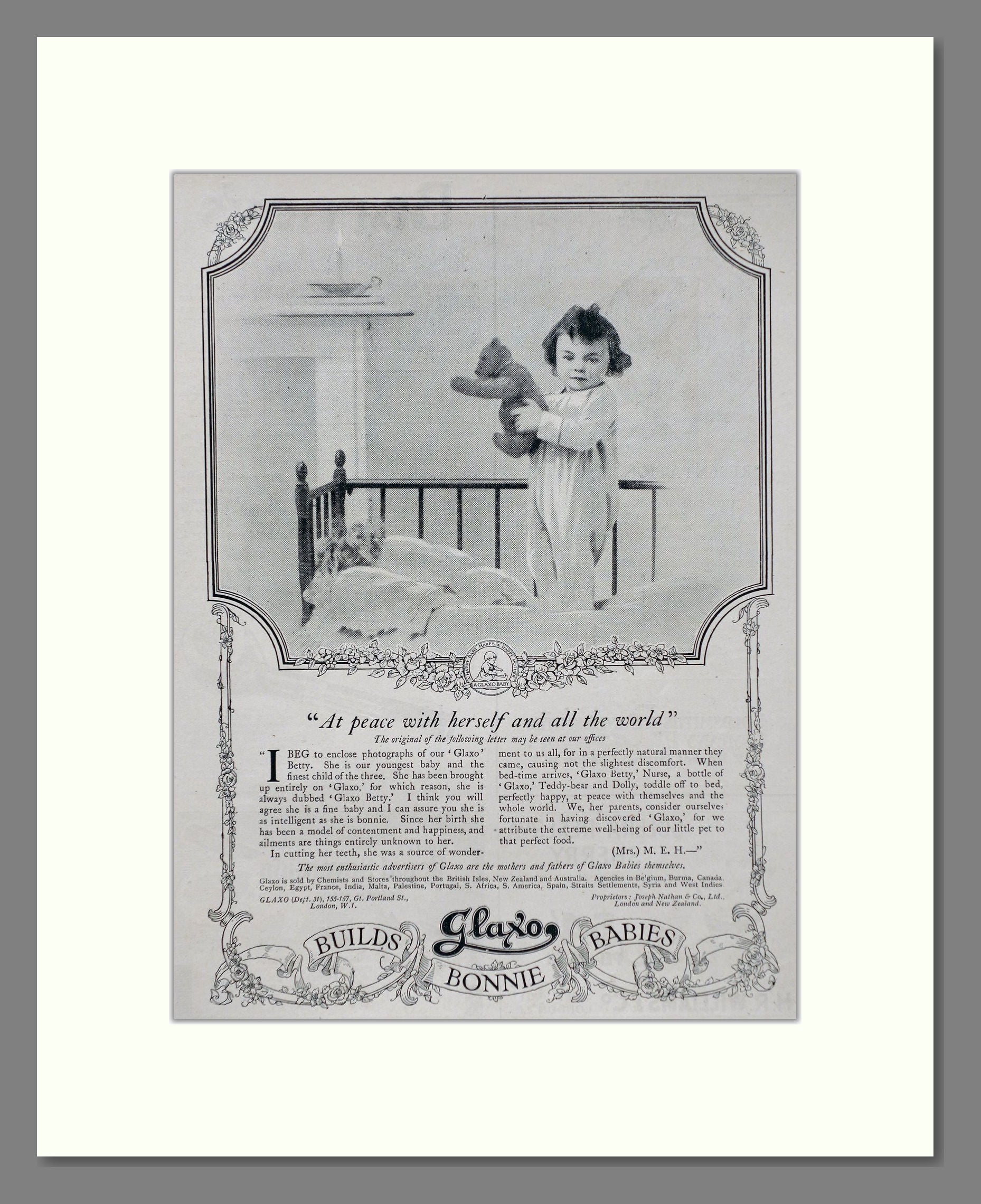 Glaxo - Baby Milk Builds Bonnie Babies. Vintage Advert 1919 (ref AD66854)