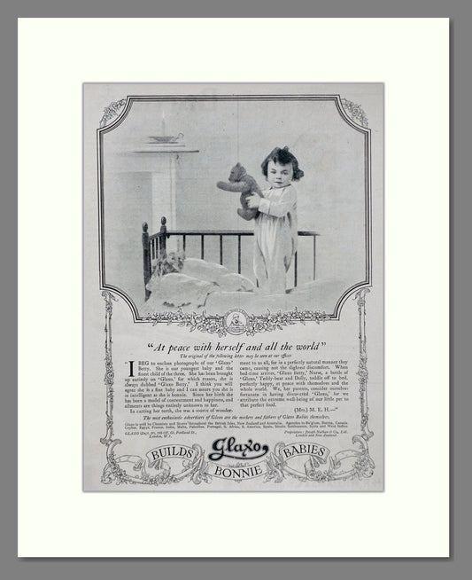 Glaxo - Baby Milk Builds Bonnie Babies. Vintage Advert 1919 (ref AD66854)