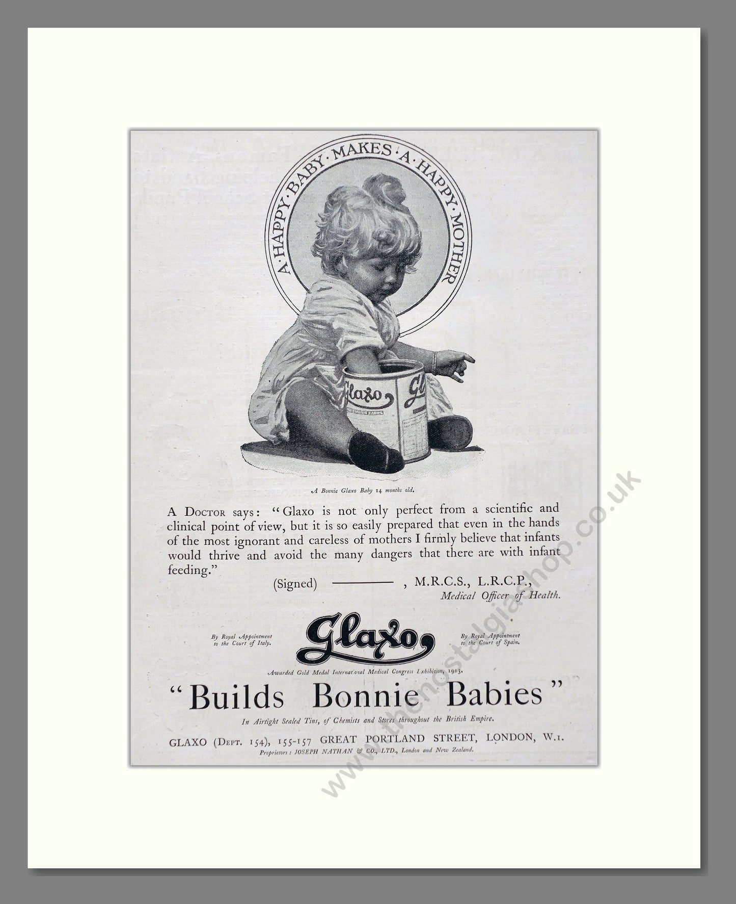 Glaxo - Baby Milk Builds Bonnie Babies. Vintage Advert 1920 (ref AD66855)