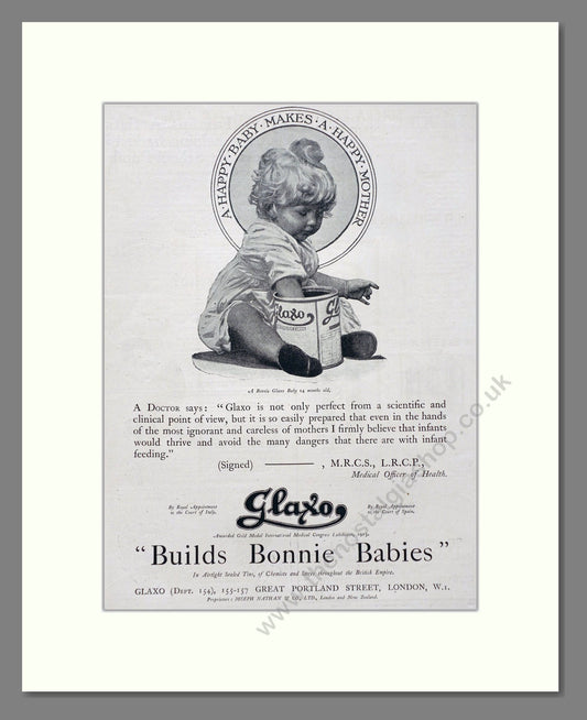 Glaxo - Baby Milk Builds Bonnie Babies. Vintage Advert 1920 (ref AD66855)
