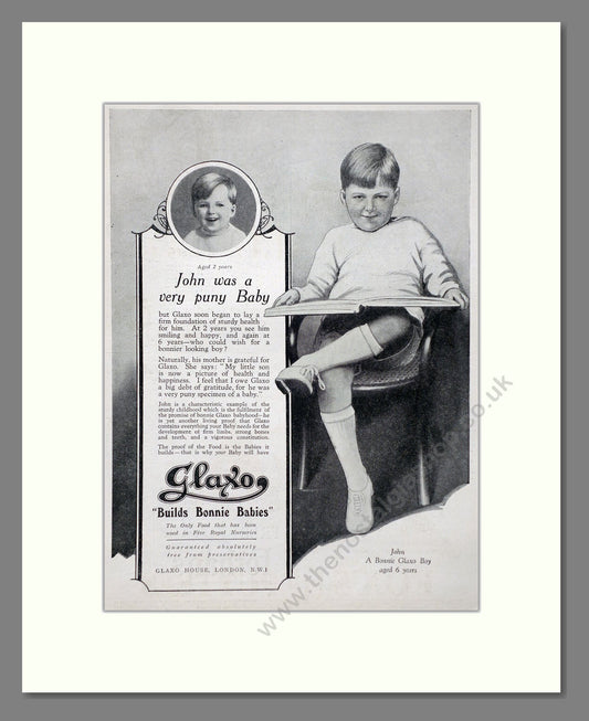 Glaxo - Baby Milk Builds Bonnie Babies. Vintage Advert 1926 (ref AD66858)