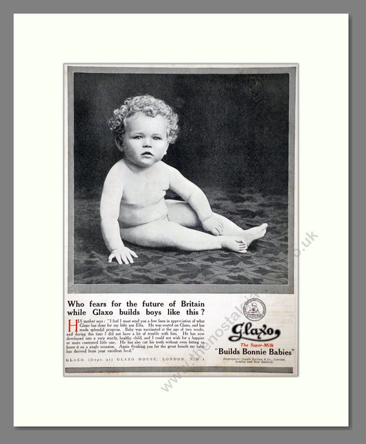 Glaxo - Baby Milk Builds Bonnie Babies. Vintage Advert 1921 (ref AD66863)