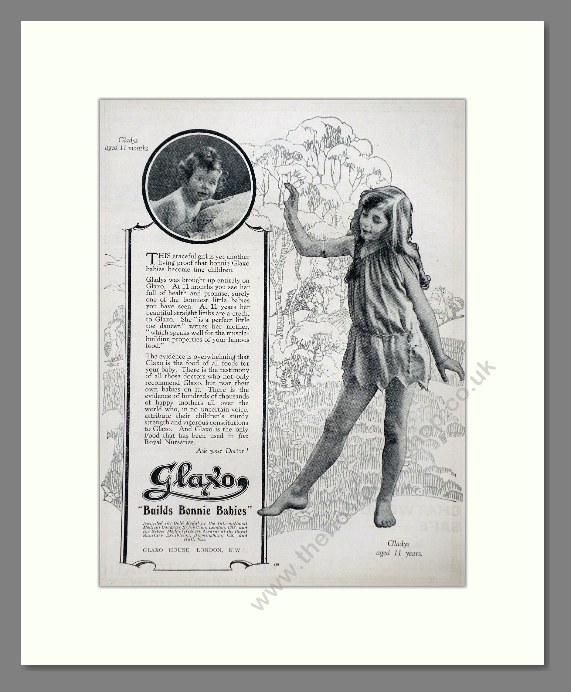 Glaxo - Baby Milk Builds Bonnie Babies. Vintage Advert 1926 (ref AD66865)