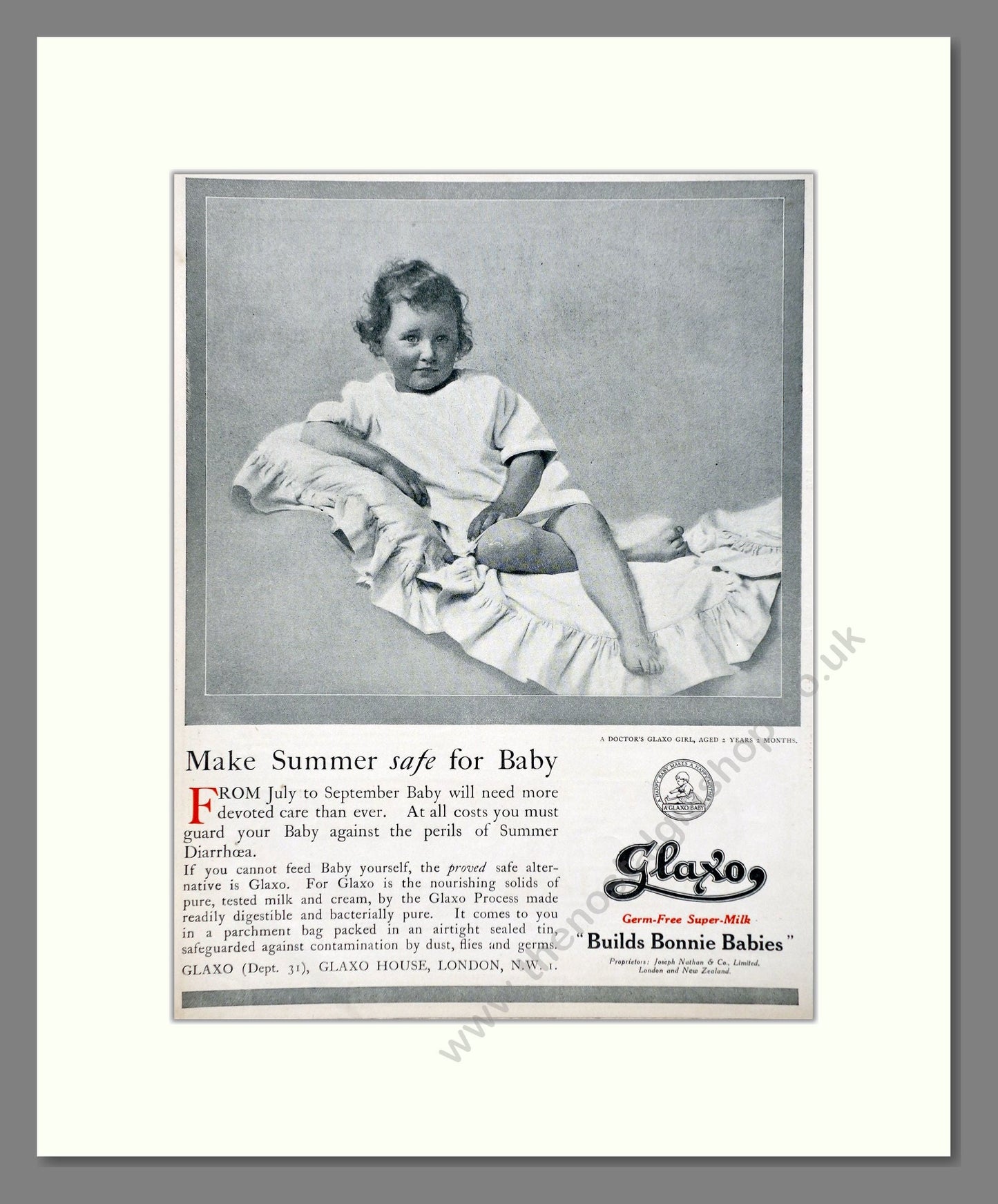 Glaxo - Baby Milk Builds Bonnie Babies. Vintage Advert 1921 (ref AD66866)
