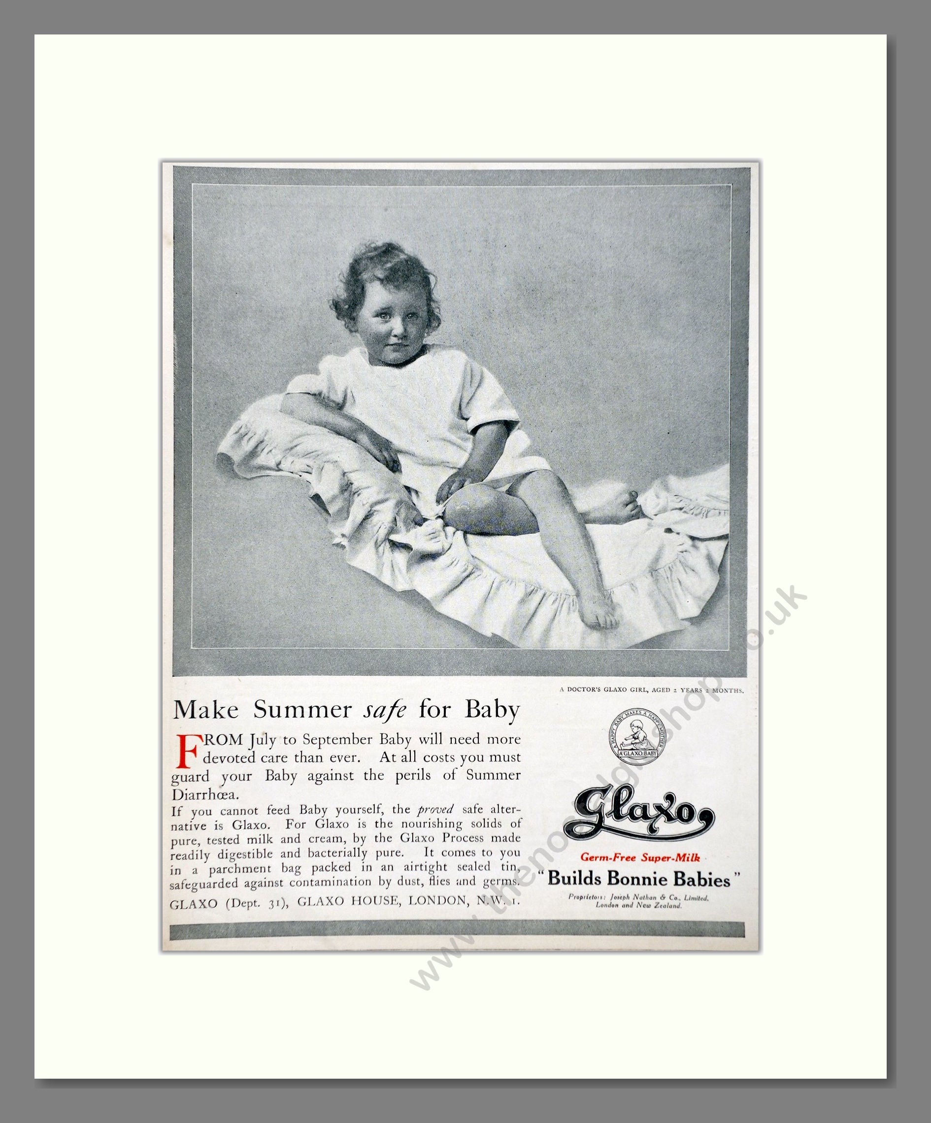 Glaxo - Baby Milk Builds Bonnie Babies. Vintage Advert 1921 (ref AD66866)