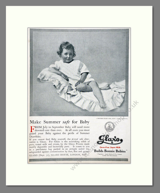 Glaxo - Baby Milk Builds Bonnie Babies. Vintage Advert 1921 (ref AD66866)