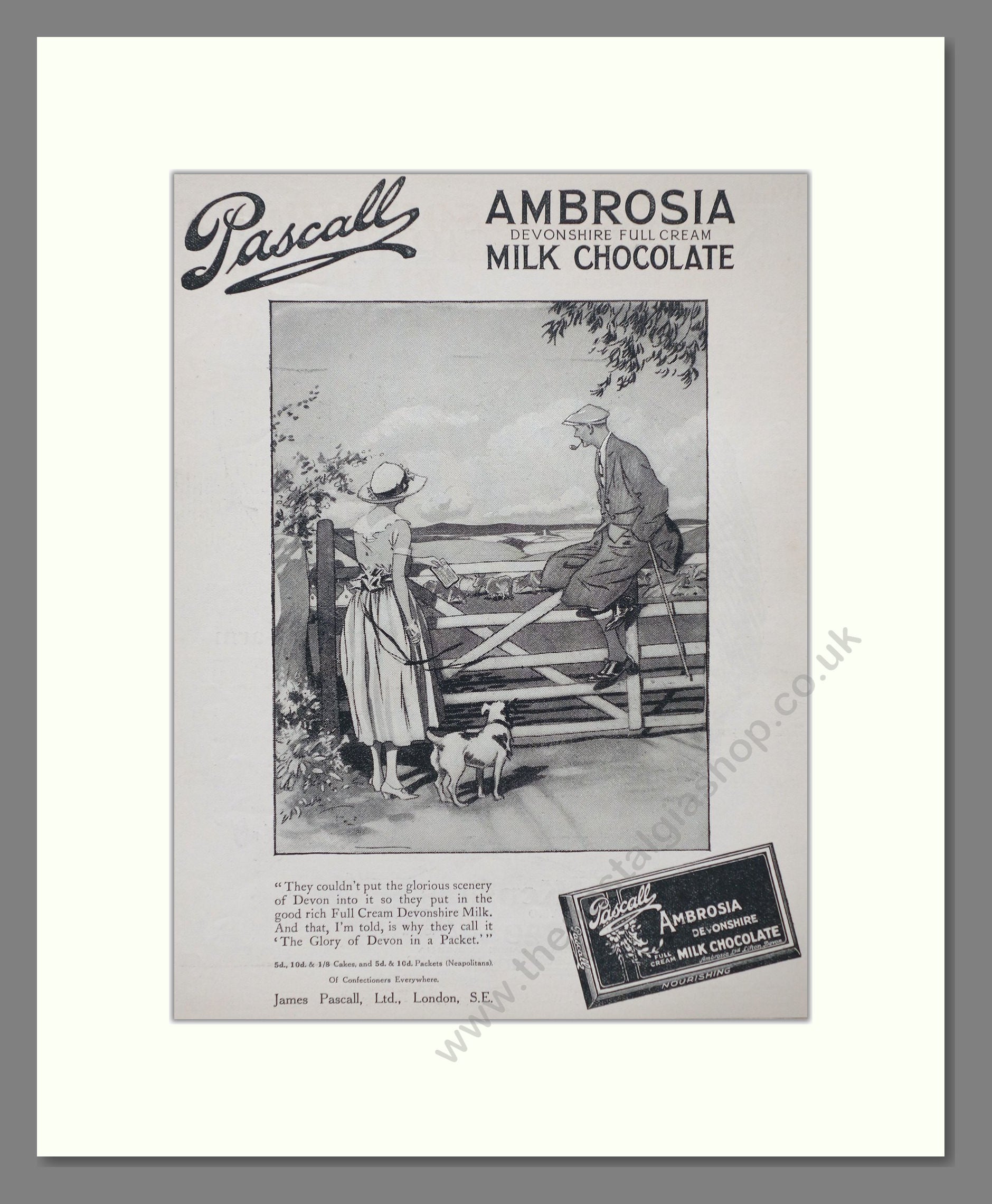 Pascalls - Ambrosia Milk Chocolate. Vintage Advert 1921 (ref AD66873)