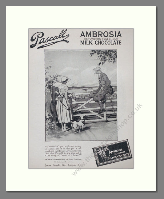 Pascalls - Ambrosia Milk Chocolate. Vintage Advert 1921 (ref AD66873)