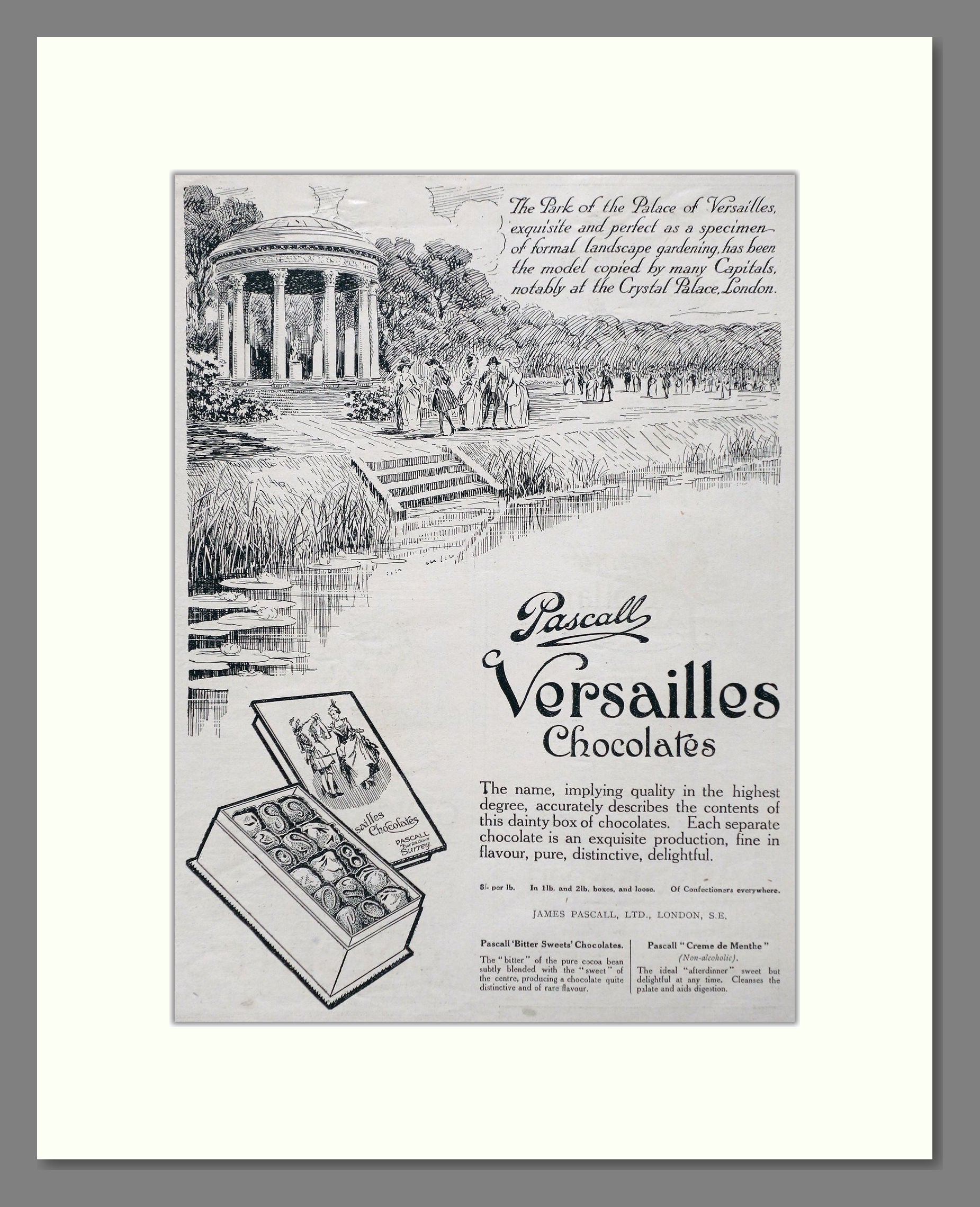 Pascalls - Versailles Chocolate. Vintage Advert 1920 (ref AD66874)