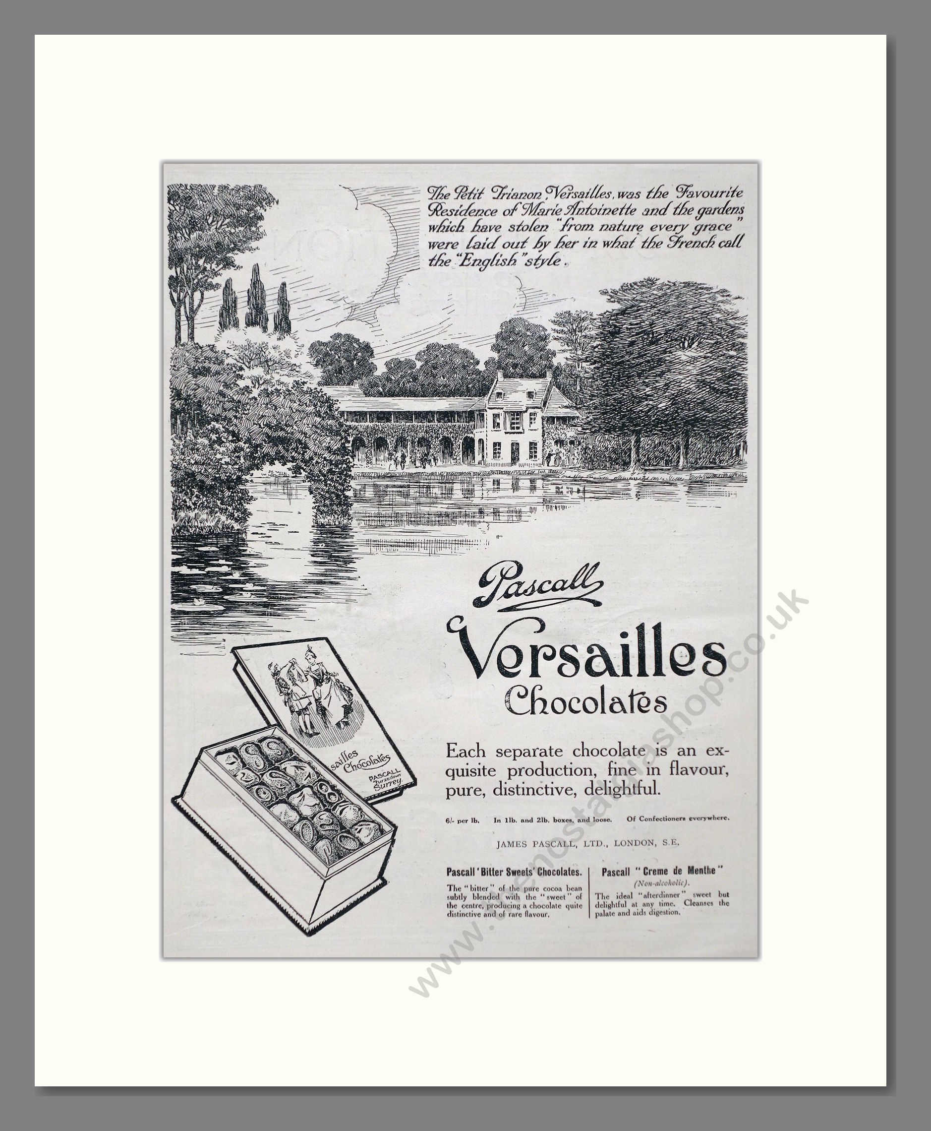 Pascalls - Versailles Chocolate. Vintage Advert 1920 (ref AD66875)